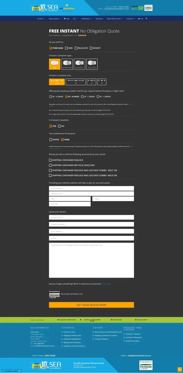 Willing Web - Request a Quote – Estimator – SEA Containers NZ